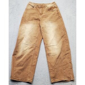 Sidefeel Baggy Jeans Womens 4 Brown Denim Stretch Flat Front High Waist Wide Leg